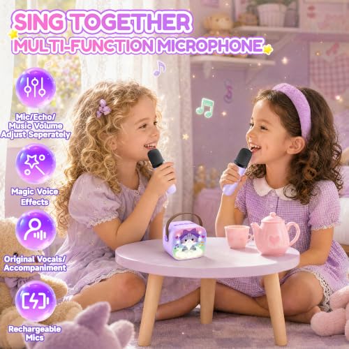 Image of YLL Karaoke Machine for Kids, Portable Mini Speaker with 2 Wireless Microphones, Kids Toy Gifts for Girls Ages 3, 4, 5, 6, 7, 8, 9, 10+ Years Old, 4-12th Birthday Singing Home Family Party