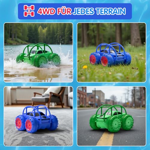 ifollower Direktladung Ferngesteuertes Auto 2.4GHz 4WD Amphibienfahrzeug mit LED-Licht,360° Drehung Stunt Monstertruck Strand Wasser Outdoor Spielzeug Geschenk für Kinder Jungen Mädchen ab 3-12 Jahre