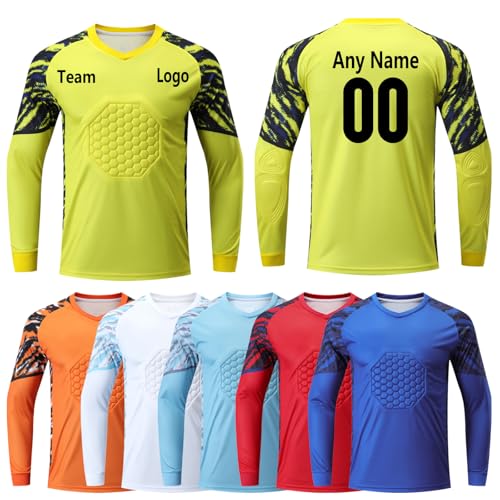 Custom Goalkeeper Jersey for All Ages - Quick-Dry Breathable Goalie Shirt with Name - Adults/Kids/Teens (Yellow)