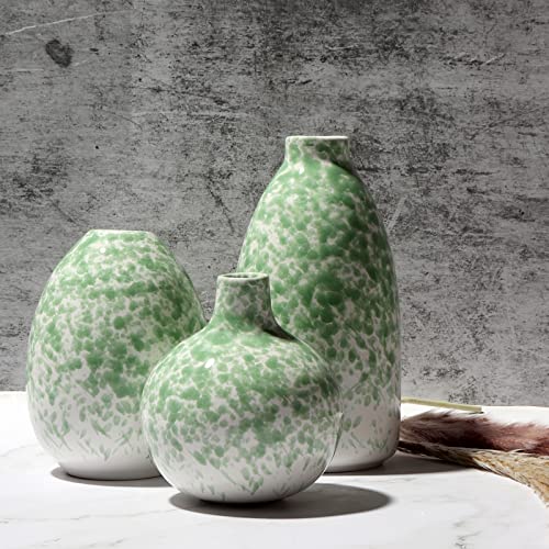 Ceramic Vase 3 Piece Set, Home Decor Decorative Flower Vases Set For Modern Farmhouse Decoration, Living Room Centerpieces,Events, Table, Bookshelf, Mantel And Entryway Decor (Green,Oval) #TOP5