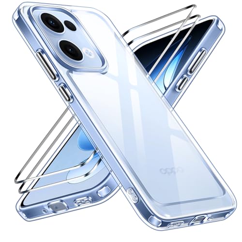 ivoler Anti-Amarillo Clara Funda para OPPO Reno 13 5G con 2 Piezas Cristal Templado, [Protección Militar] Carcasa Protectora Antigolpes Transparente Anti-Choques Bumper Case