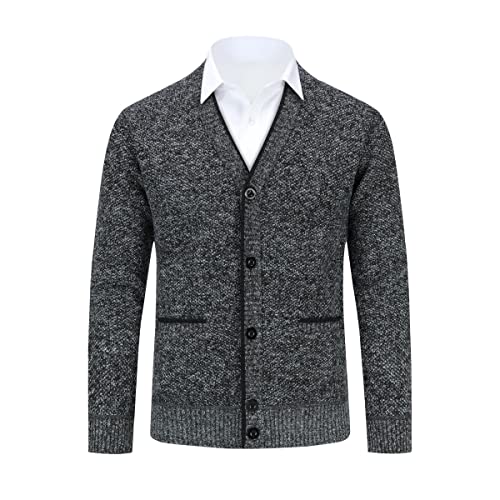 Allthemen Cárdigan para Hombre con Cuello en V Forrado con Botones de Punto Grueso Chaqueta de transición cálida Gris Oscuro XXL