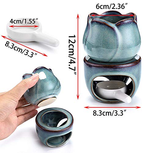 BSTKEY Keramik-Duftlampe für ätherische Öle, Wachsschmelzbrenner mit Kerzenlöffel, dekorativer Aroma-Teelichthalter, Ölbrenner für Wachsschmelzen, Blumenmodell (Blau)