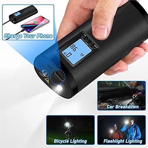 Portable Air Compressor Mini Tyre Inflator, VEEAPE Hand Held Pump 2000mAh with Emergency Lighting Digital LED Light, Rechargeable Lithium Battery for Bicycle Motorcycle Tires Ball and Other Inflatable