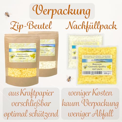 ActiveTimeLife® Bienenwachs Pastillen weiß | Premium | 500 g ideal für Kosmetik Kerzen Cremes Salben Seifen Wachstücher - Das Original im praktischen Zip-Beutel
