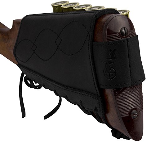 Bronzedog Leather Rifle Buttstock Shotgun Shell Holder Recoil Pad .30-30 .308 12/16Ga Hunting Butt Stock Cartridge Ammo Pouch (12 (16) Gauge, Black) #TOP5