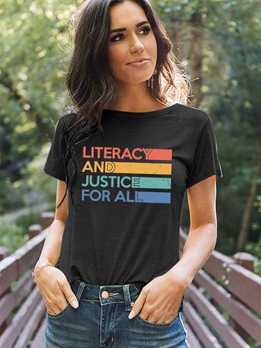 Reading Shirts for Women Cute Book Lover Gift Teacher T Shirt Literacy Education Letter Print Tee Tops3
