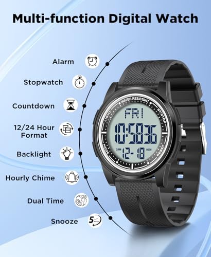 Beeasy 남성용 여성용 디지털 시계, 50M 방수, 초박형 및 경량, 44mm 실리콘 스포츠 시계, 알람, 스톱워치, 카운트다운 포함, 체육관, 달리기, 학교, 일상용으로 이상적 — 사진 4