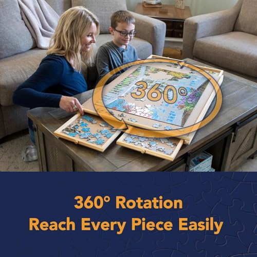 Bits and Pieces Rotating Puzzle Board with Drawers, Jigsaw Puzzle Board 1000 Pieces, 22 Inch x 30 Inch Spinning Wooden Tray Table with 4 Organizing Piece Sorting Trays, Portable, Storage for Puzzles by Bits and Pieces - Image 2
