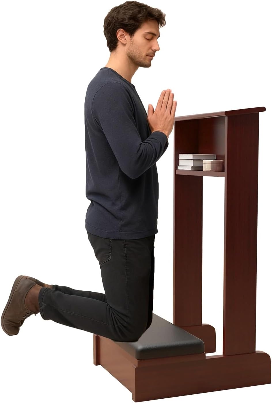 Prayer Kneeler Bench 20x16.5x33In Solid Wood Prayer Table Prayer Bench Stool with Shelf and Cushion Pad Church Pulpit Kneeling Chair Meditation Bench Stool for Church Prayers(Wood)