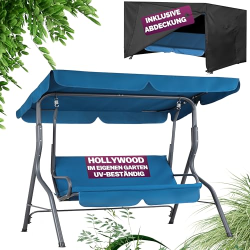 Casaria® Hollywoodschaukel 2 Sitzer wetterfest für Balkon Atlantik Blau 200kg Belastbar Dach Anti-Rutsch-Füße Garten Terrasse Schaukel Bank...