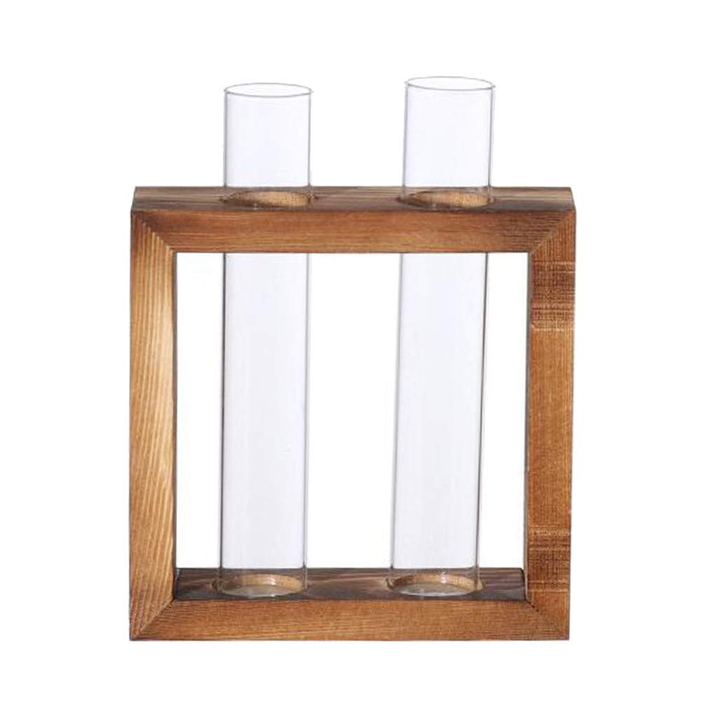 LSAltd Glass Double Test Tube Vase in Wooden Stand Flower Pot Office Home Table Decoration Hydroponic Plant Terrarium