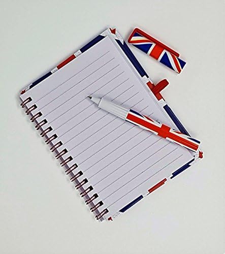 Union Jack Notebook and Matching Pen - Medium A6 Size/London Souvenir Wirebound Notebook/British Flag Design Print/Distressed/UK Notepad