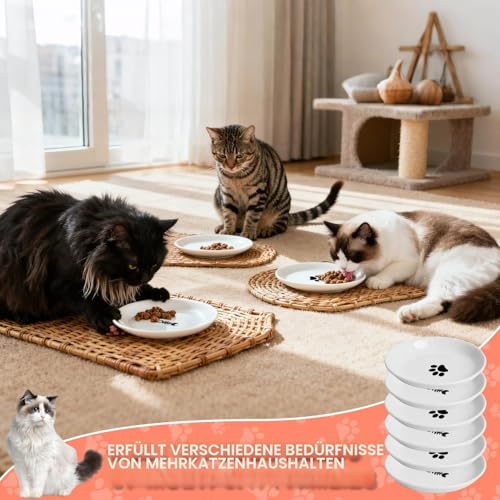6 Stück Futternapf Katze,Katzennapf Keramik,15 cm Durchmesser, Napf Katze,Katzen Fressnapf,Katzennapf für Haustierkatzen und Welpen(6 Pack-Ohne Silikonbasis)
