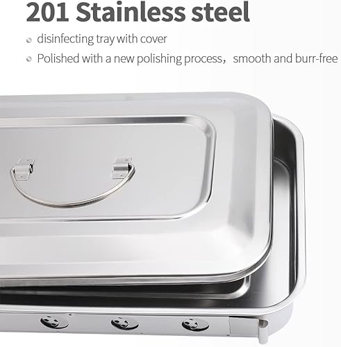 Miniatura 2 de Bandeja quirúrgica de acero inoxidable 201, bandeja profesional para instrumentos dentales, plato de desinfección médica con tapa y empuñadura