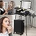 Tense Edano Extra Large Aluminum Trolley Makeup Train Case with Built-in LED Lights Professional Cosmetic Organizer Studio with Speaker & Stand Rolling Lighted Makeup Vanity Station (black)