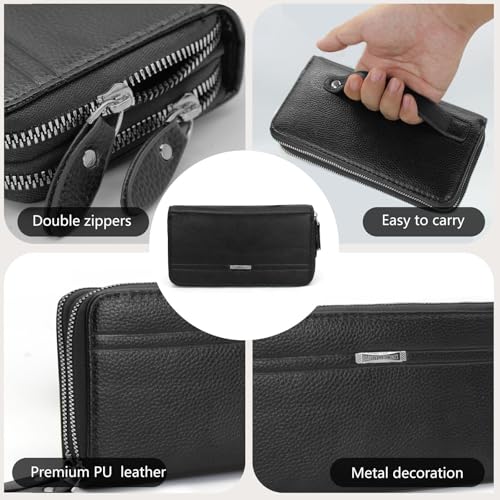 Mens Wallet, PU Leather Long Wallet for Men Multi Card Slots Large Capacity Credit Card Holder Wallet with Zipper (Black)3