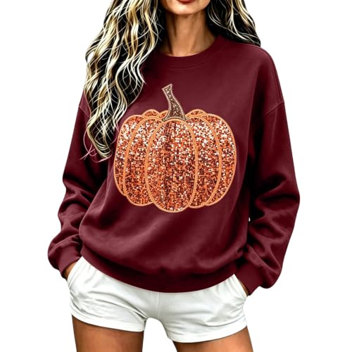 Pumpkin Sweatshirt Women Sequin Oversized Crewneck Halloween Sweatshirts - image 1