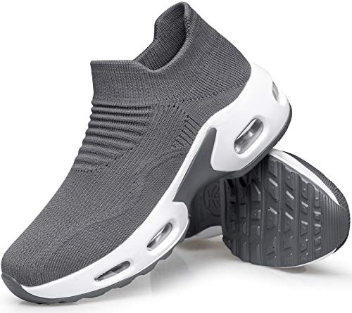 Doussprt Walking Shoes For Women Slip On Sock Sneakers Lady Girls Nurse Mesh Air Cushion Platform Loafers Fashion Casual Grey Us Size 7 7.5 #TOP5