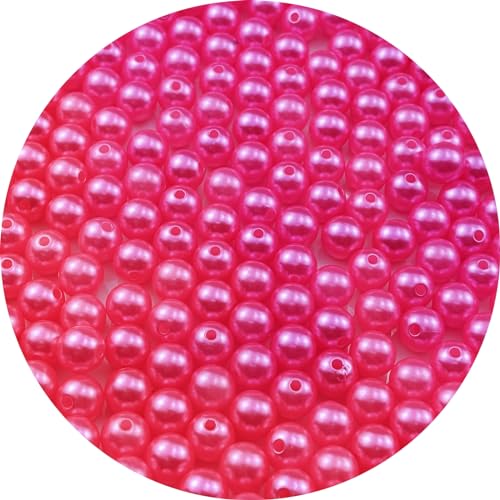 YUEXIGO 200pcs Pearl Beads for Crafts 10mm Resin Pearl for Jewelry Making Round Bulk Pearls Beads with Hole for Sewing Crafts Decoration Necklaces Bracelets Earrings Making(Hot Pink)