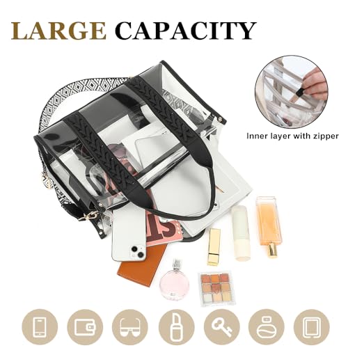 Image of FAIME Clear Tote Bag for Women Stadium Approved Woven Crossbody Handbag Clear Purse for Stadium Events, Concert, Work & Beach | Waterproof