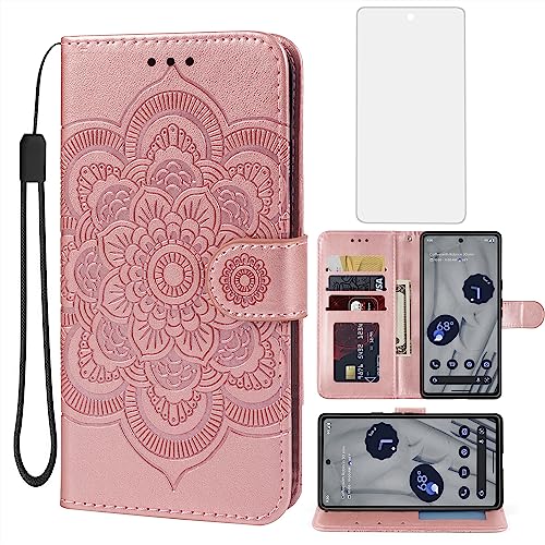 Étui Pixel 8 avec porte-carte et verre trempé motif mandala en relief
