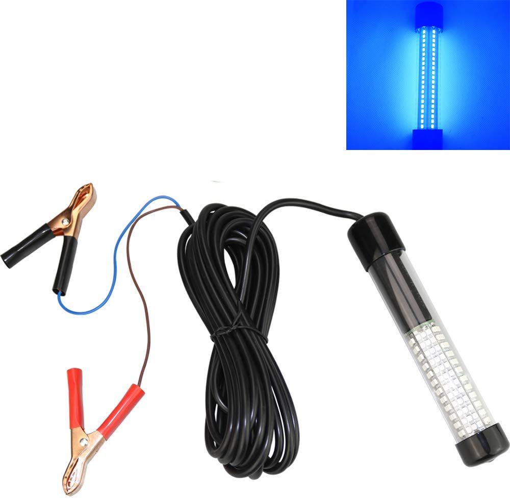 LED 10W Submersible Fishing Light Underwater Crappie Light Finder Lure Bait Lamp, IP68 Outdoor Night Fishing Light Fish Attracting Light with 5M Power Cord and Battery Clip (10W Blue)