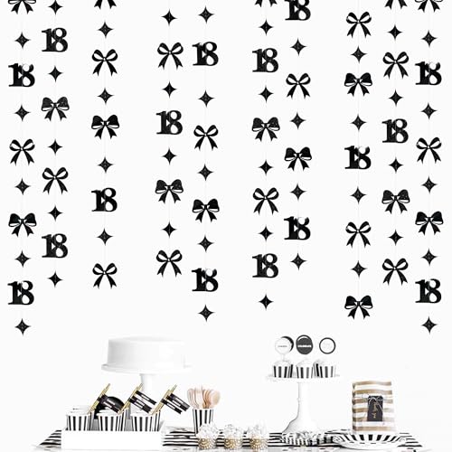 Black 18th Bow Birthday Decorations Glitter Conquette Bow Garland Streamer Banner Backdrop for Girls Boys Happy 18th Birthday Time to Adult Cheers to 18 Years Old Anniversary Party Supplies by pinkblume - Image 6
