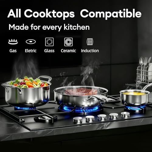 Image of COOKER KING Non Stick Pots and Pans Set, 10pcs Hybrid Stainless Steel Cookware Set, Frying Pans, Saucepans, Saute Pan & Stock Pot, Non Toxic, Oven & Dishwasher Safe, Induction & All Cooktop Compatible