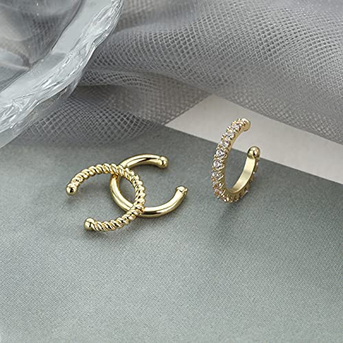 Atcarmor 3Pcs 14K Gold Plated Cubic Zirconia Ear Cuffs For Non Pierced Ears Women, Hypoallergenic Sparkling Round Huggie Cartilage Earring Jewelry Gifts (Gold) #TOP4