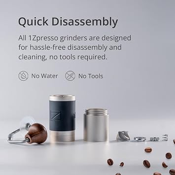 1Zpresso J Manual Coffee Grinder Silver Capacity 35g with Assembly Stainless Steel Conical Burr - Numerical Internal Adjustable Setting, Portable Mill Faster Grind Efficiency to Coarse for Filter
