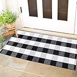 Buffalo Plaid Rugs Black and White Checkered Rug Welcome Door Mat Rug for Kitchen Carpet Bathroom Outdoor Porch Laundry Living Room Braided Throw Mat Washable Woven Buffalo Check (27.6''x43'', Black)