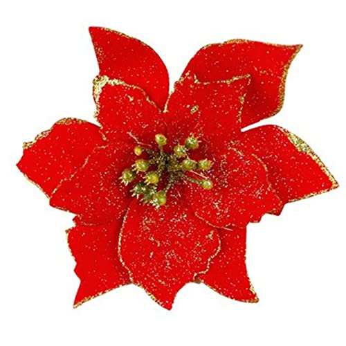 10Pcs Christmas Poinsettia Artificial Flowers For Xmas/Holiday/Wedding Wreath Garlands Home Decor Festival Supplies #TOP7