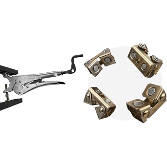 Expand-O Pliers, 10", Reverse-Action Clamping Pliers, Clamping Pressure 900 LBS, PE10, Strong Hand Tools & Magnetic V-Pads Kit, Magnets On Both Pad Face & Bottom, 4 Piece Kit, MVDF44