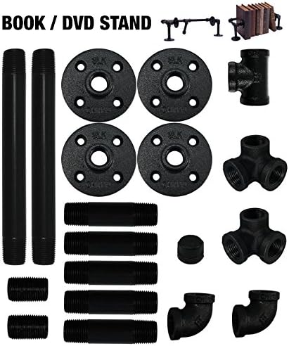 Pipe DÉCOR Black Cast Iron Pipe Bookends, Rustic and Industrial Metal Book Ends for Home or Office Shelves, Unique Decorative Book Holders/Shelf Dividers in a Black Electroplated Finish