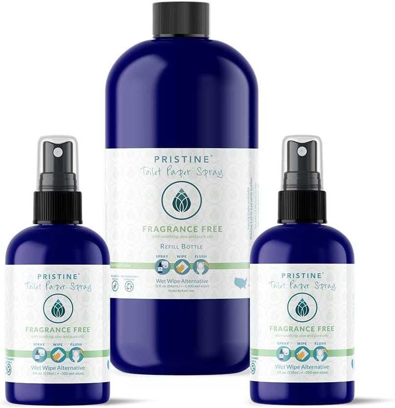 Pristine Toilet Paper Spray: As Seen on Shark Tank, The More Natural Alternative to Flushable Wet Wipes & Personal Cleansing Wipes, Spray Dry Toilet Paper to Create a Flushable Wipe - Fragrance Free