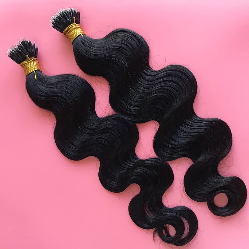 Nano Ring Hair Extensions Real Remy Nano Tips Extensions Human Hair Brazilian Body Wave Nano Ring Hair for Women 100strand (28inch 100strand, Natural color)