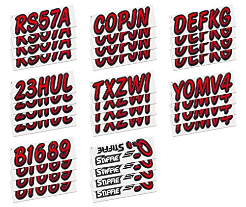 Image of STIFFIE Whipline Lava Red /Black 3 inch Super Sticky Boat & PWC Registration Decals • Numbers Letters Stickers