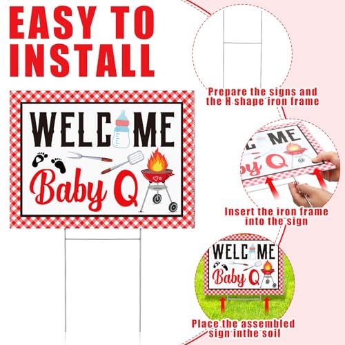 Memorywuu Welcome to Baby Q Baby Shower Yard Sign BBQ Style Gender Reveal Yard Sign with Stakes Garden Party Supplies Decorations for Boy or Girl by Memorywuu - Image 2