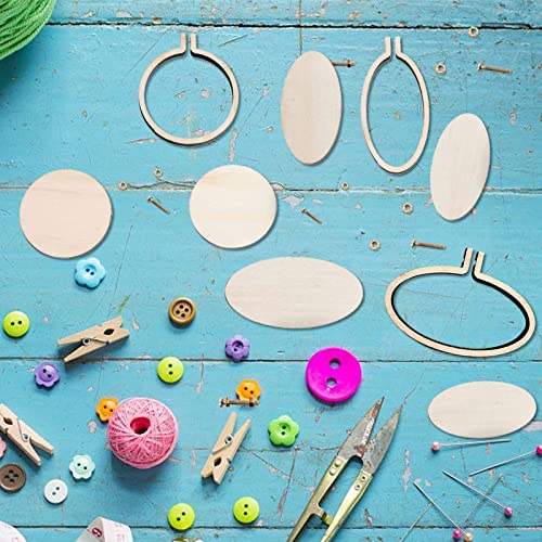 Image of Mini Wood Embroidery Hoop Display Frame - Round Hoop for DIY Embroidery Necklace Pendant and Keychain (24 Pcs Multi-Size)