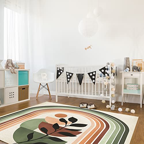 Mid Century Modern Area Rug For Bedroom Living Room- Vintage Abstract Plant Art Contemporary Floor Carpet Comfy Runner Rug Nursery Playmat Minimalist Aesthetic Home Decor Mat, 2'X3' #TOP3