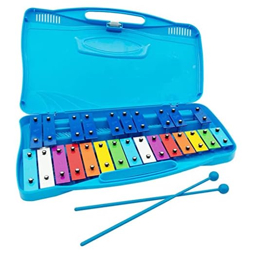Carillon Xilófono Escolar 25 Teclas, Xilófono de 25 notas con mazos cromáticos glockenspiel instrumento musical de percusión azul