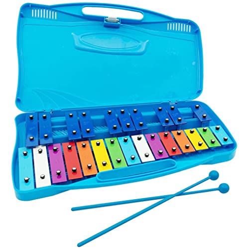 Carillon Xilófono Escolar 25 Teclas, Xilófono de 25 notas con mazos cromáticos glockenspiel instrumento musical de percusión azul