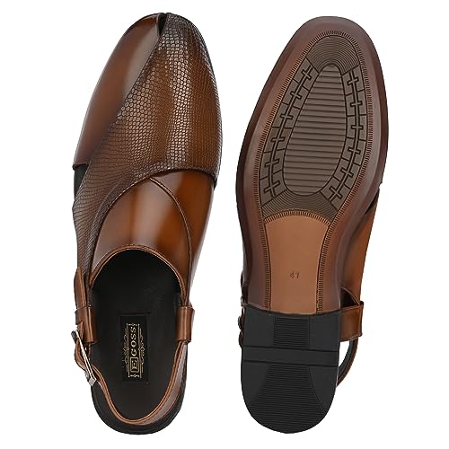 Image of egoss Luxe Premium Genuine Leather Peshawari Sandals For Men-8090