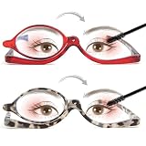 EVANLCAP 2 Pairs Makeup Reading Glasses for Women, Magnifying Flip Down Cosmetic Readers, Make Up Glasses with Spring Hinge (Demi & Red, 3.0x)