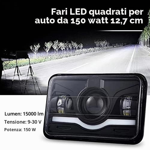 Fari LED rettangolari 4x6 pollici, abbaglianti e anabbaglianti con DRL bianco/rosso indicatore di direzione sequenziale, IP68, 45 W, 9–32 V DC