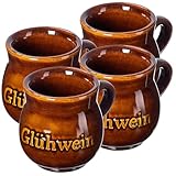 KADAX Glühweinbecher 250ml, 4er Set, Tonbecher mit Henkel für Glühwein, handgefertigter Becher aus Keramik, Keramikbecher, Glühweintassen aus Ton, Weihnachtstassen