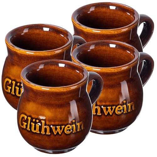 KADAX Vasos de vino caliente de 250 ml, juego de 4 vasos de arcilla con asa para vino caliente, tazas de cerámica hechas a mano, tazas de cerámica, tazas de vino caliente de arcilla, tazas de Navidad
