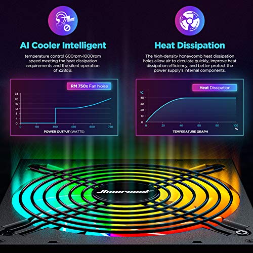 Computer Power Supplies 750W, RGB Power Supply Fully Modular 80+ Gold PSU, Addressable RGB Light Power Supply for Gaming PC
