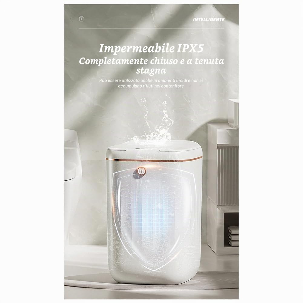 Pattumiera intelligente da 20 litri, automatica, impermeabile, con sensore automatico, bidone della spazzatura per cucina, bagno, WC, colore nero